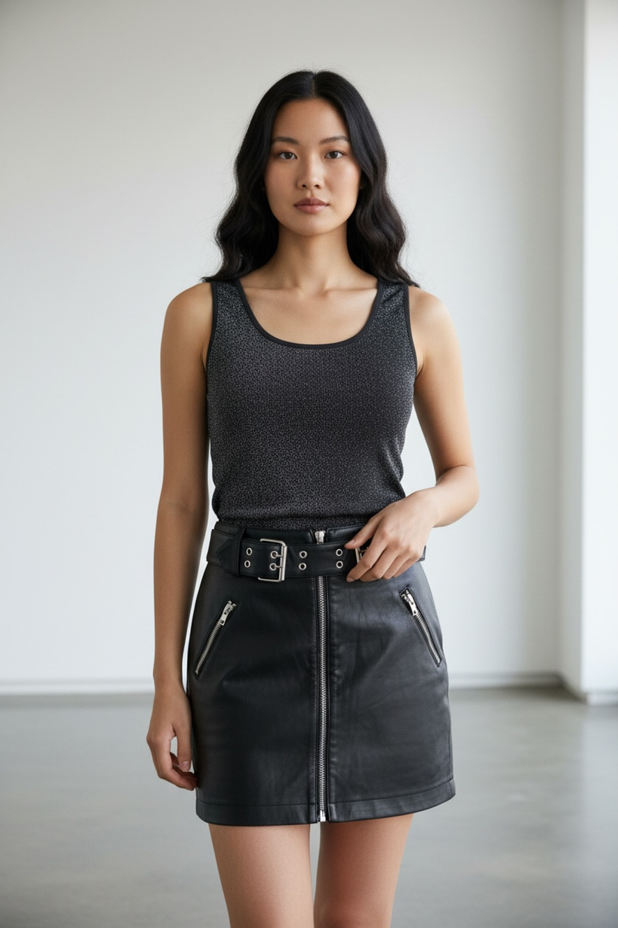 Calvin Klein Black Shimmer Sleeveless Tank Top Size L Metallic Knit Party Top